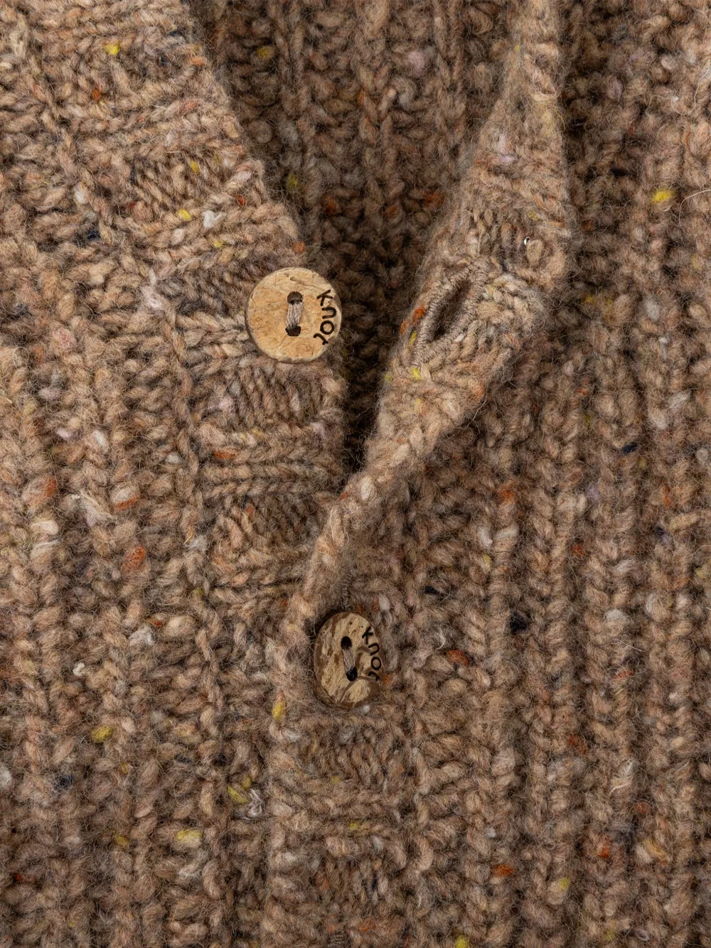 Knot Speckled Ribbed Cardigan In Brown