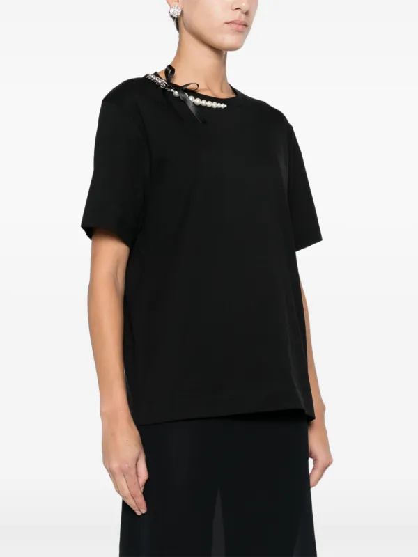 新品　Simone Rocha パール パッチワーク ロングTシャツ L 黒 Simone Rocha Chain Pearl T-shirt | Black | FARFETCH