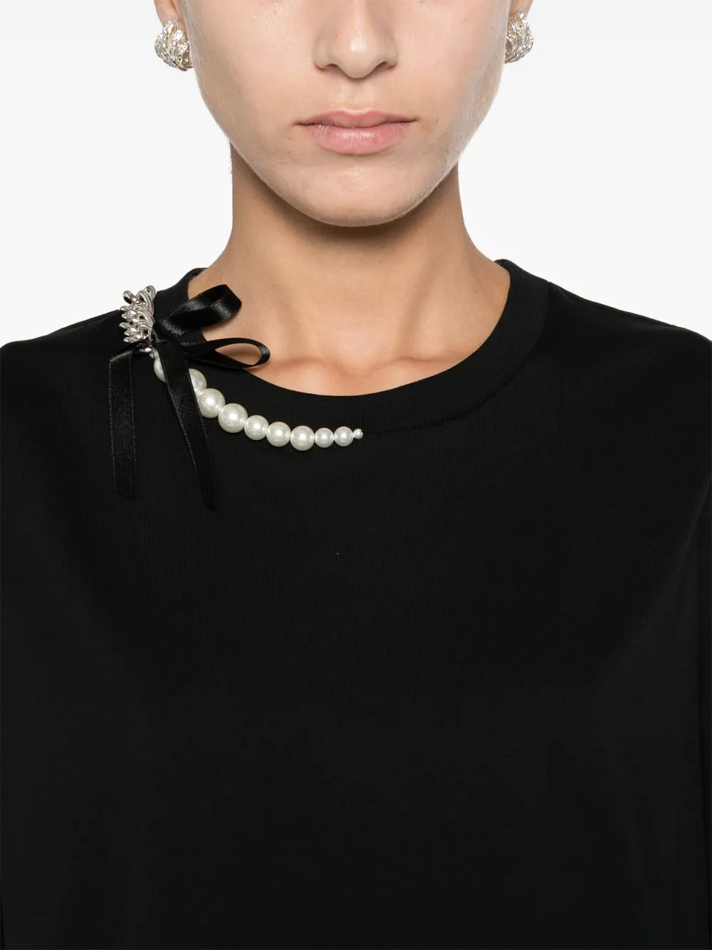 Simone Rocha Chain Pearl T-shirt In Black