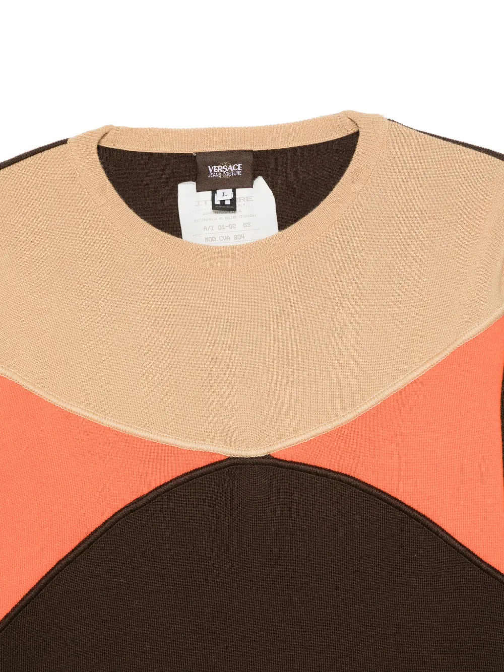 Pre-owned Versace 2001-2002 Colour-block Crew-neck Sweater In Neutral