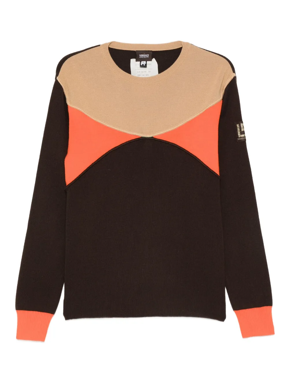 Versace Pre-Owned 2001-2002 colour-block crew-neck sweater | Neutrals | Image 1