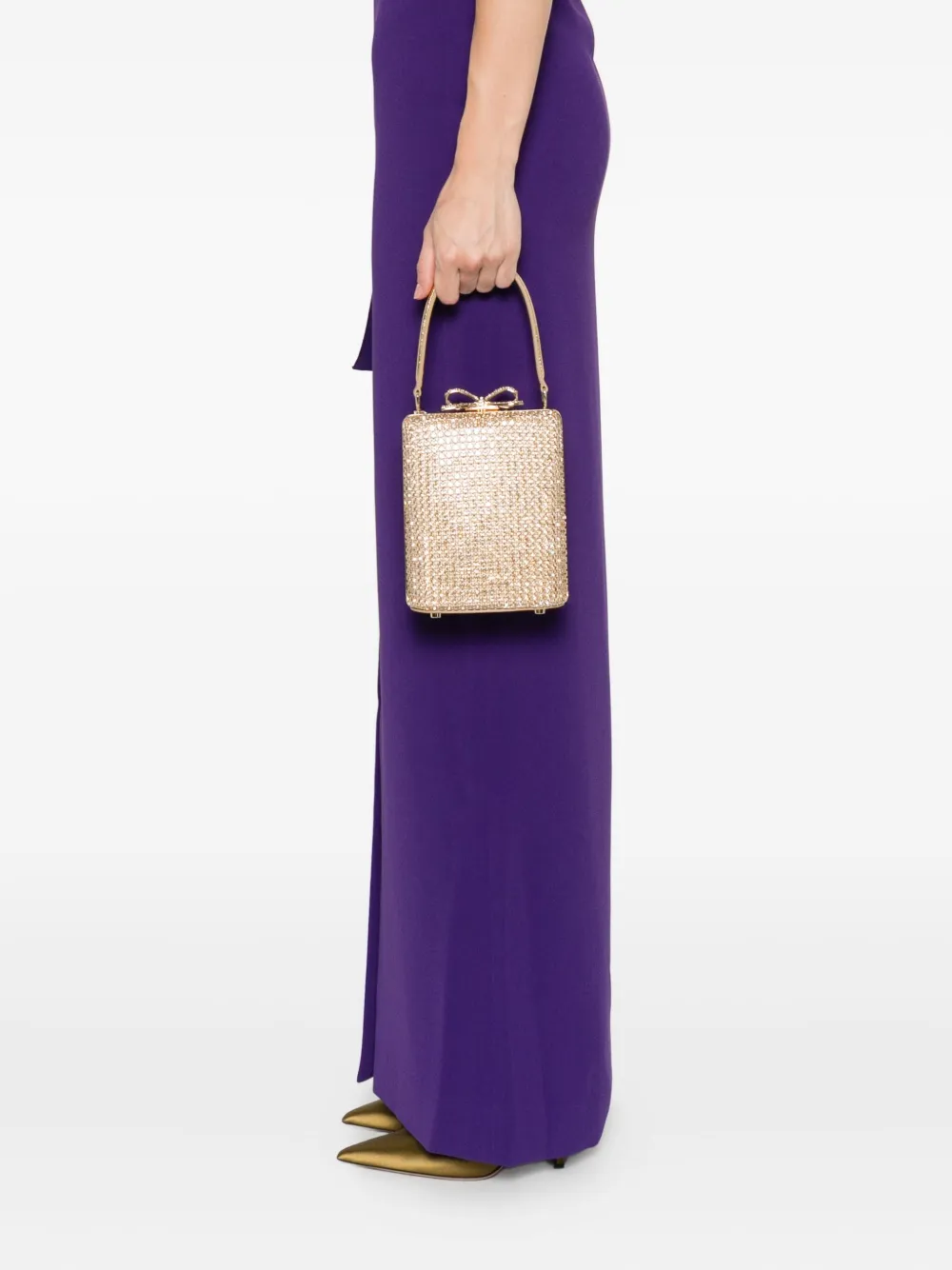 Self-Portrait crystal-embellished bow-detail mini bag Geel