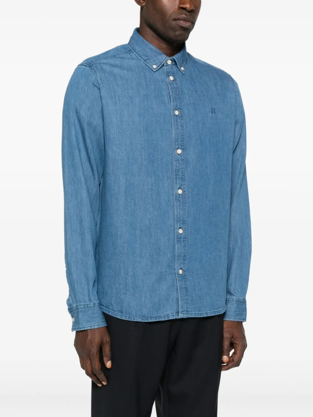 Les Deux Embroidered Denim Shirt In Blue