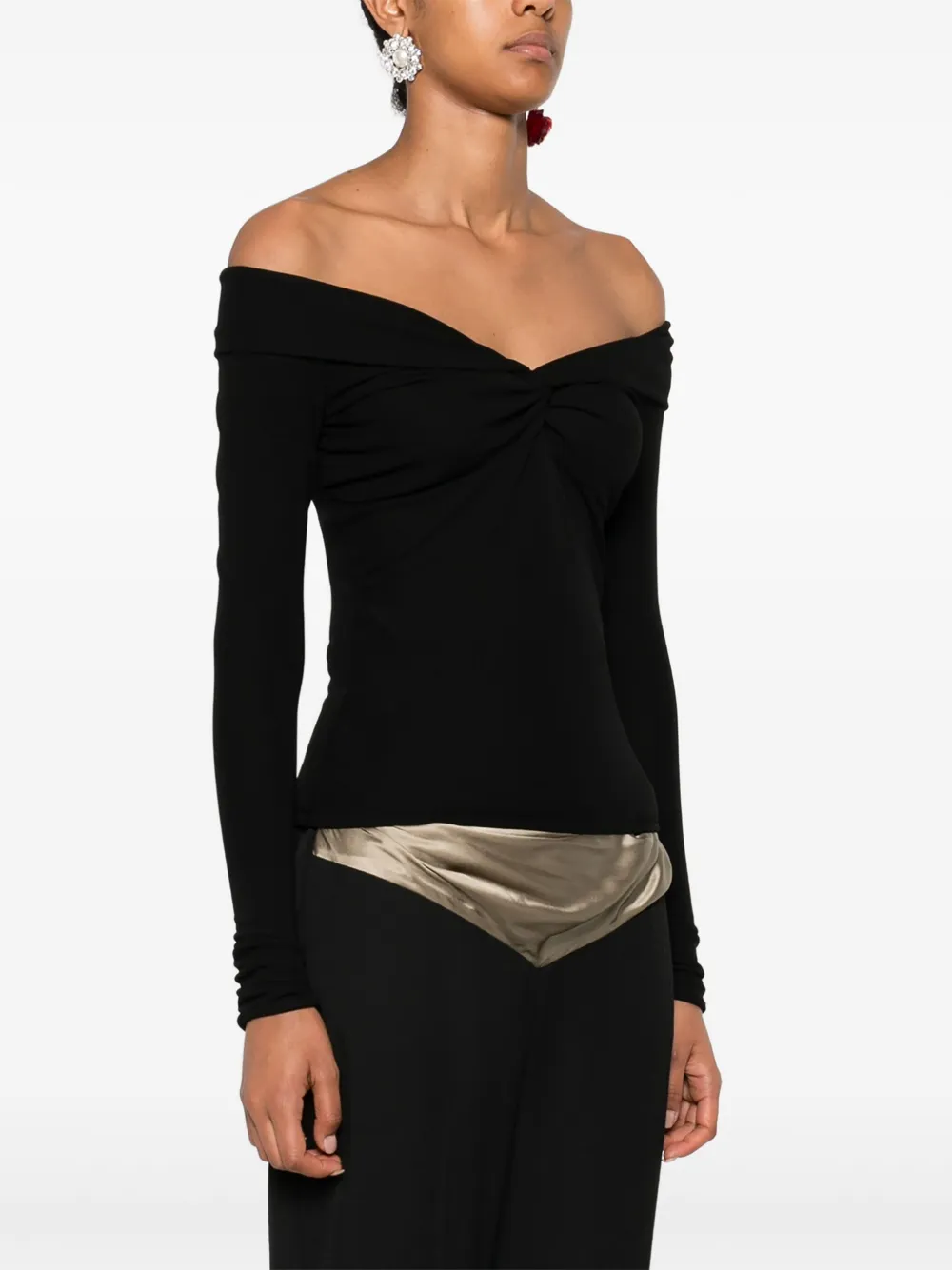  Blumarine Off-shoulder Twist-front Top - Black 
