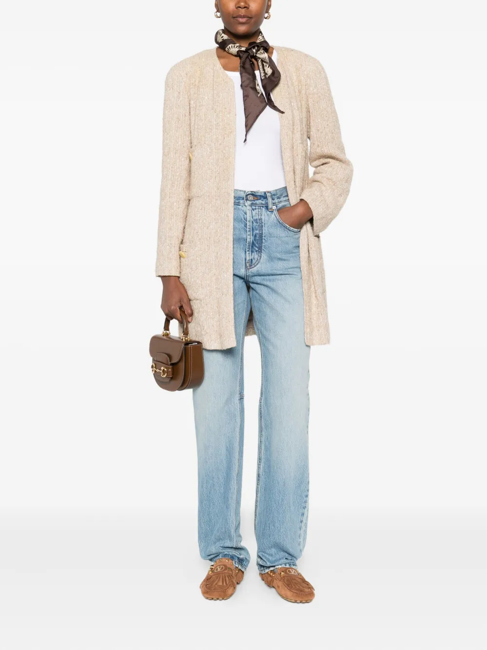 CHANEL Pre-Owned Tweed jas met knoopdetail - Beige