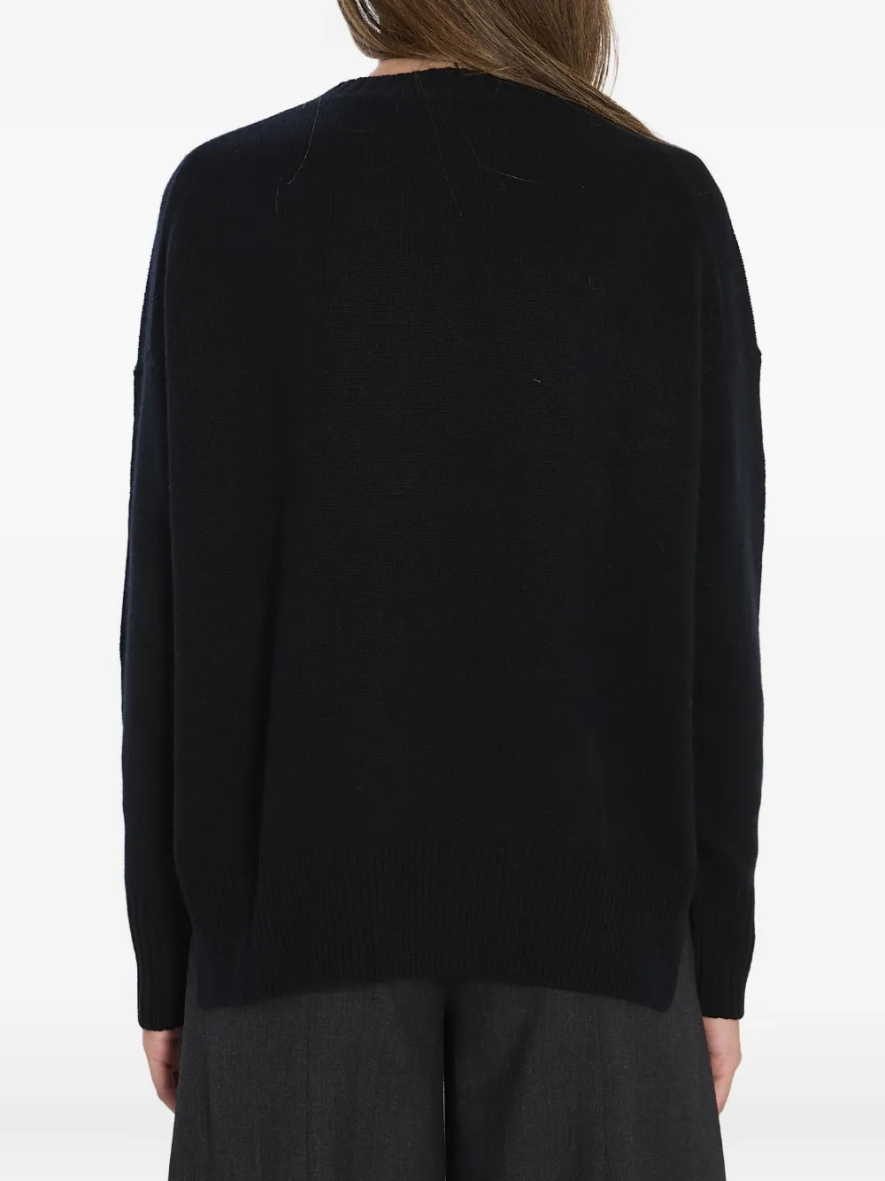Allude Geribbelde kasjmier trui met ronde hals Zwart