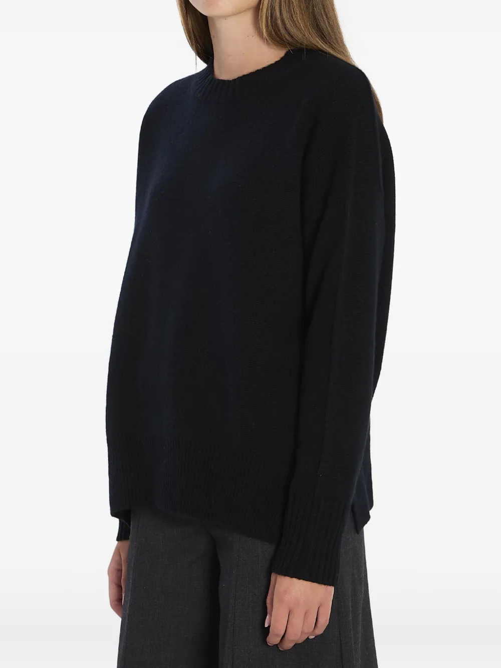 Allude Geribbelde kasjmier trui met ronde hals Zwart