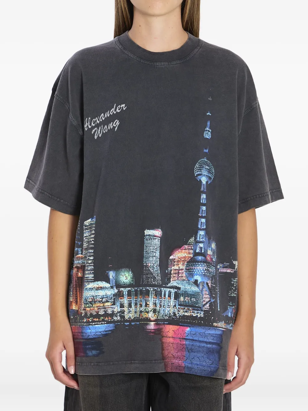 Alexander Wang T-shirt met print en verfraaid met stras Grijs
