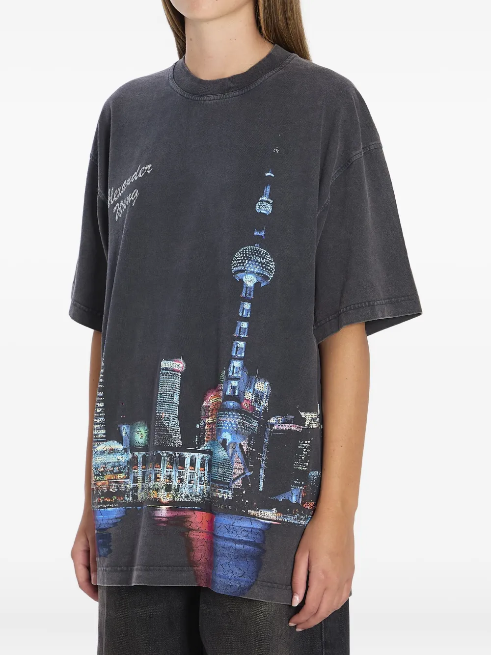 Alexander Wang T-shirt met print en verfraaid met stras Grijs