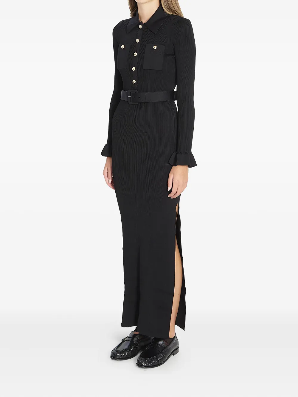 Self-Portrait ribbed maxi dress - Zwart