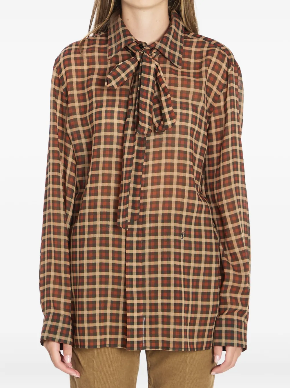 Saint Laurent long-sleeve wool tie-neck shirt Rood