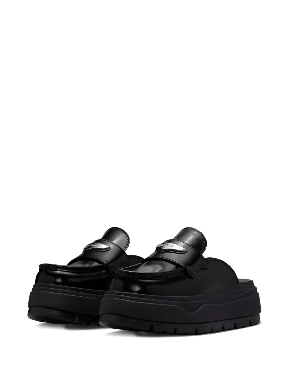 Jordan Platform "black/metallic Silver" Loafer Mules In Black