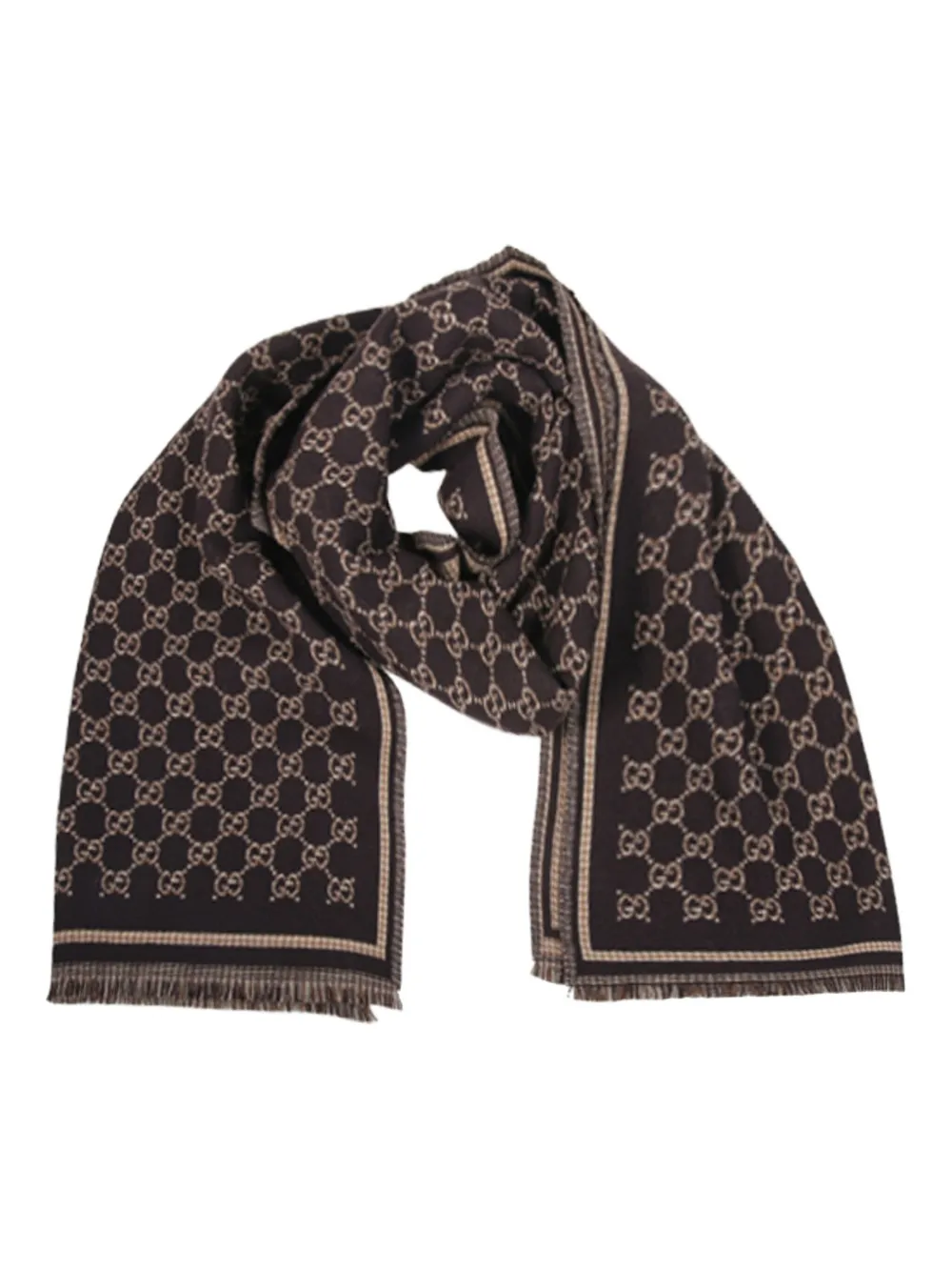 Gucci GG-pattern fringed scarf - Bruin