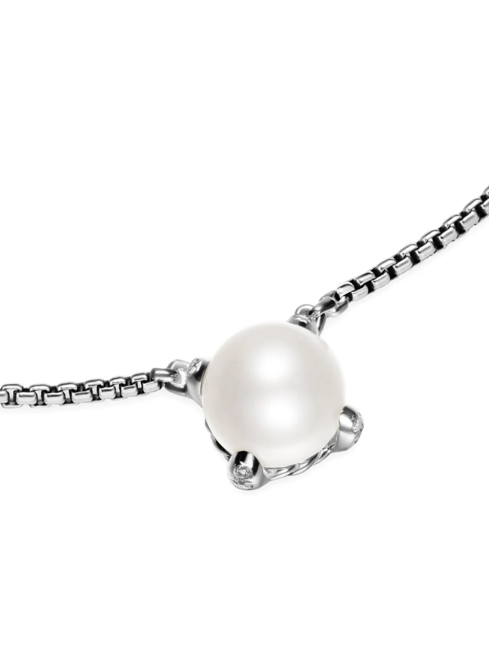 David Yurman Sterling Silver Diamond And Pearl Necklace In Metallic