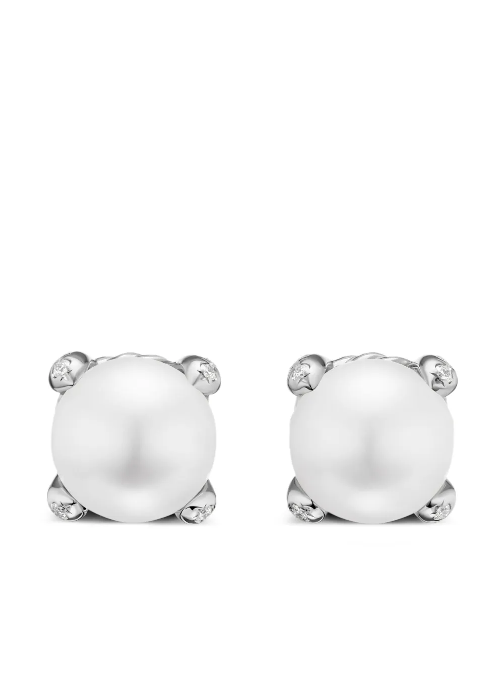 David Yurman sterling silver pearl and diamond earrings | Image 1