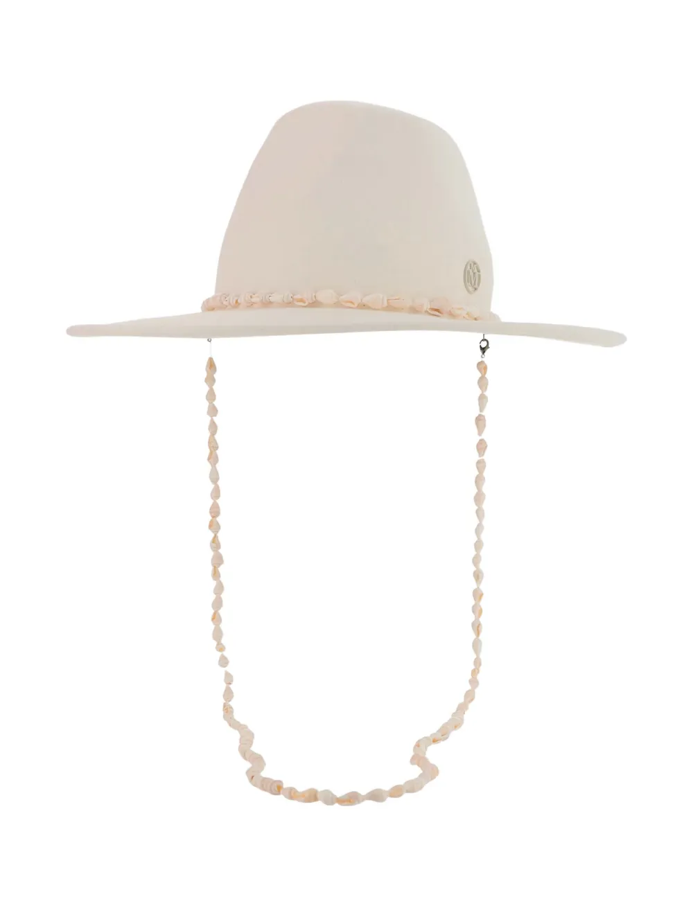 Maison Michel Wollen hoed verfraaid met schelpen Beige