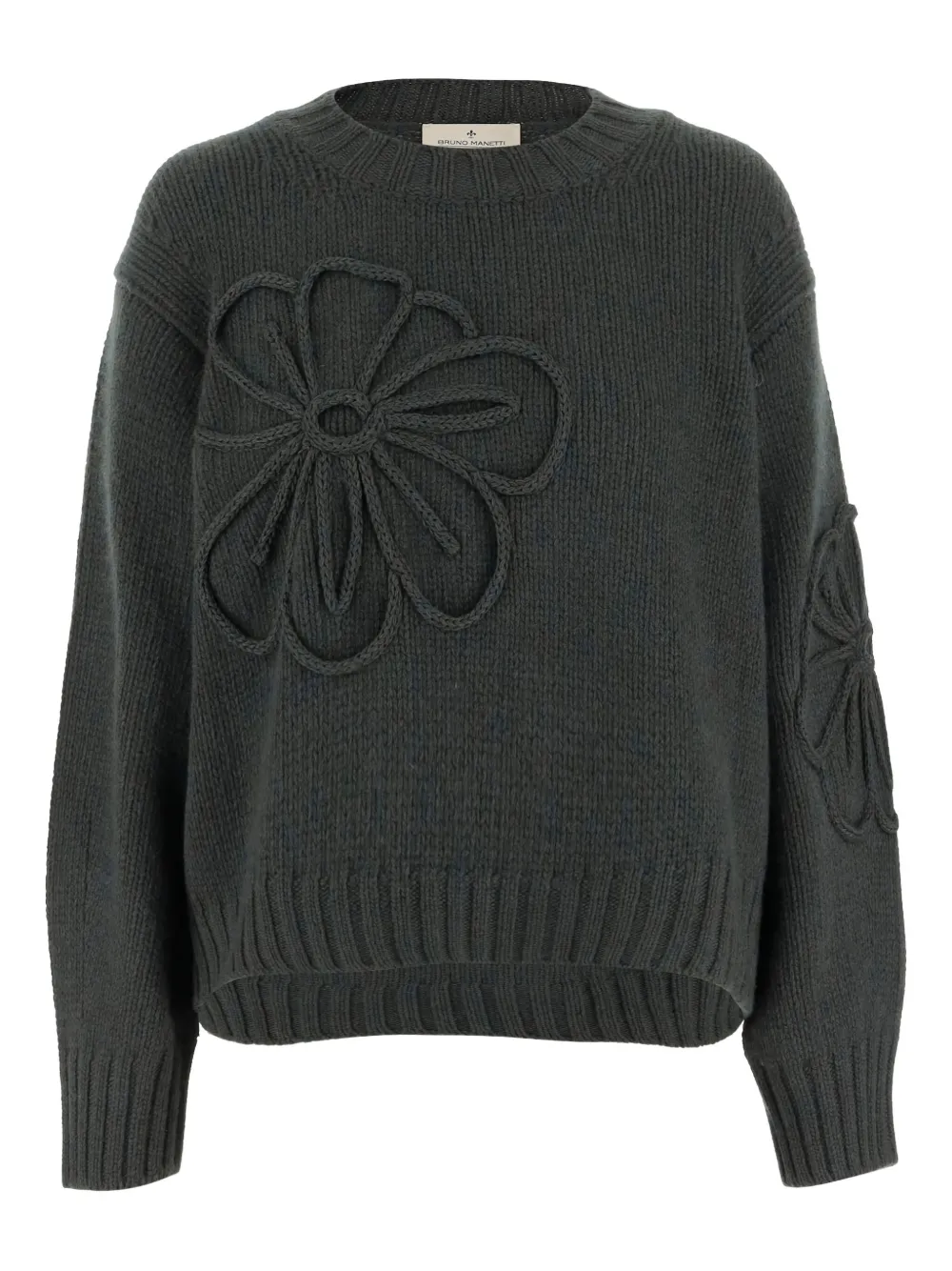 Bruno Manetti Flower-applique Crew-neck Sweater In Black