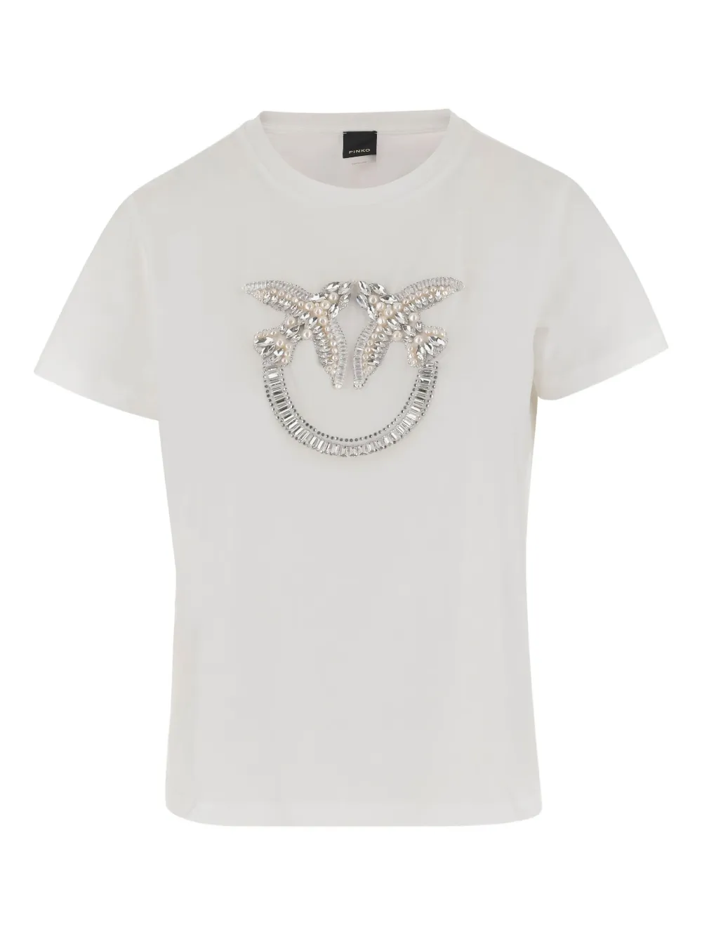 PINKO T-shirt met ronde hals pailletten en logo Wit