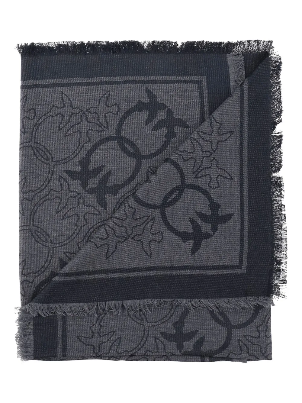 PINKO birds-pattern fringed-edges scarf - Zwart