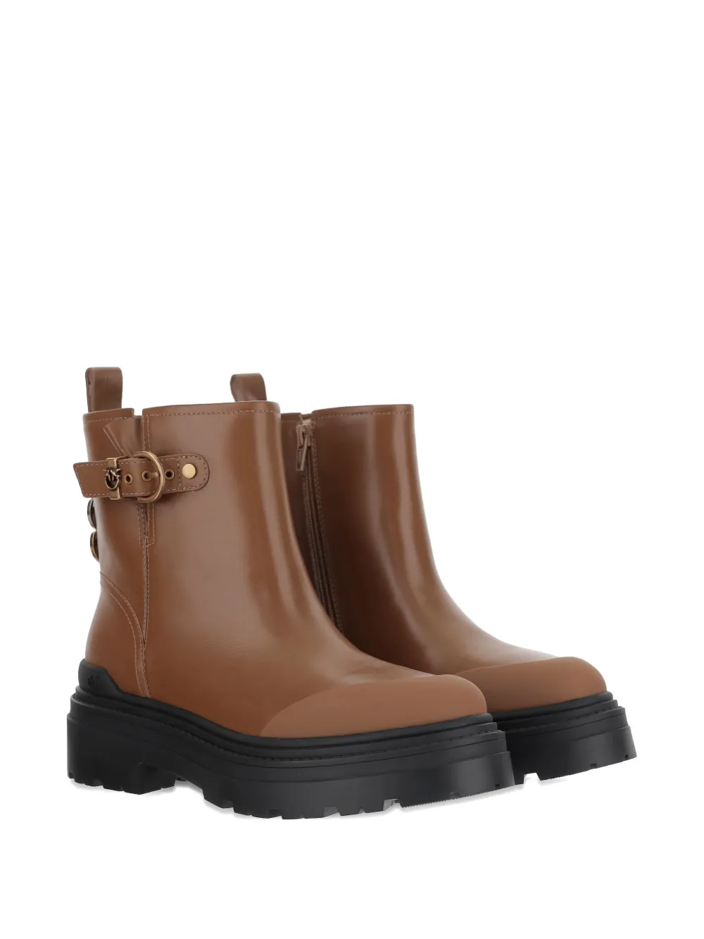 PINKO buckle-detail logo-plaque ankle boots Brown