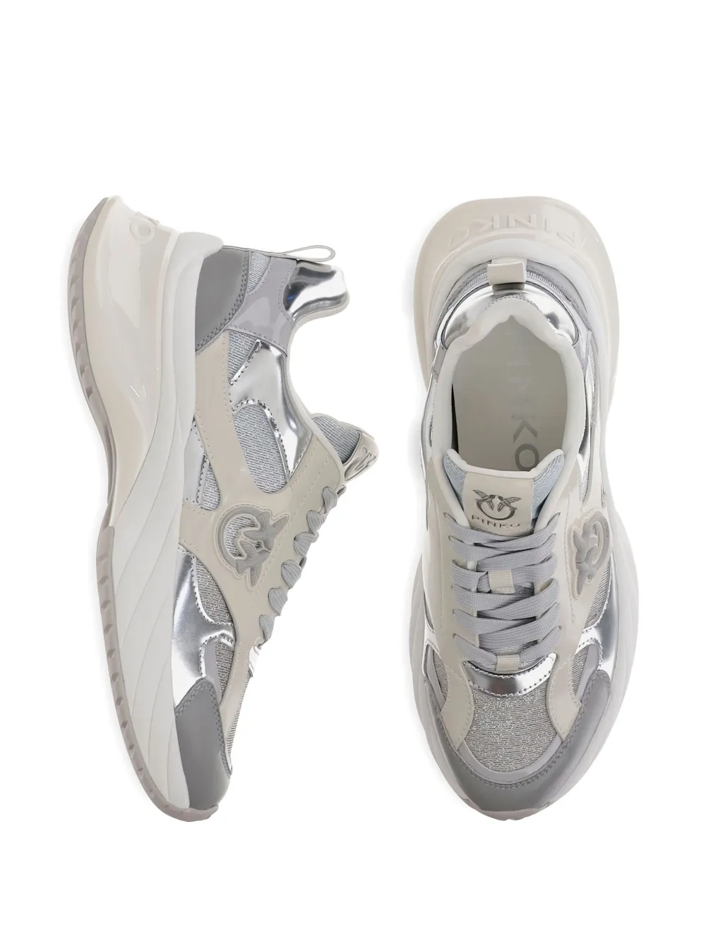 Pinko Ariel Mirror-finish Sneakers In Gray