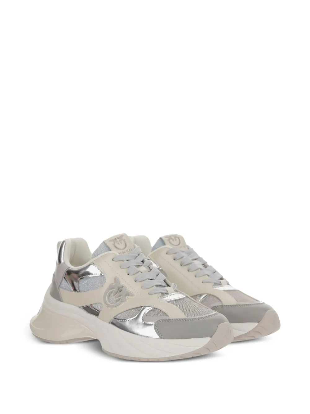 PINKO Ariel mirror-finish sneakers - Grijs