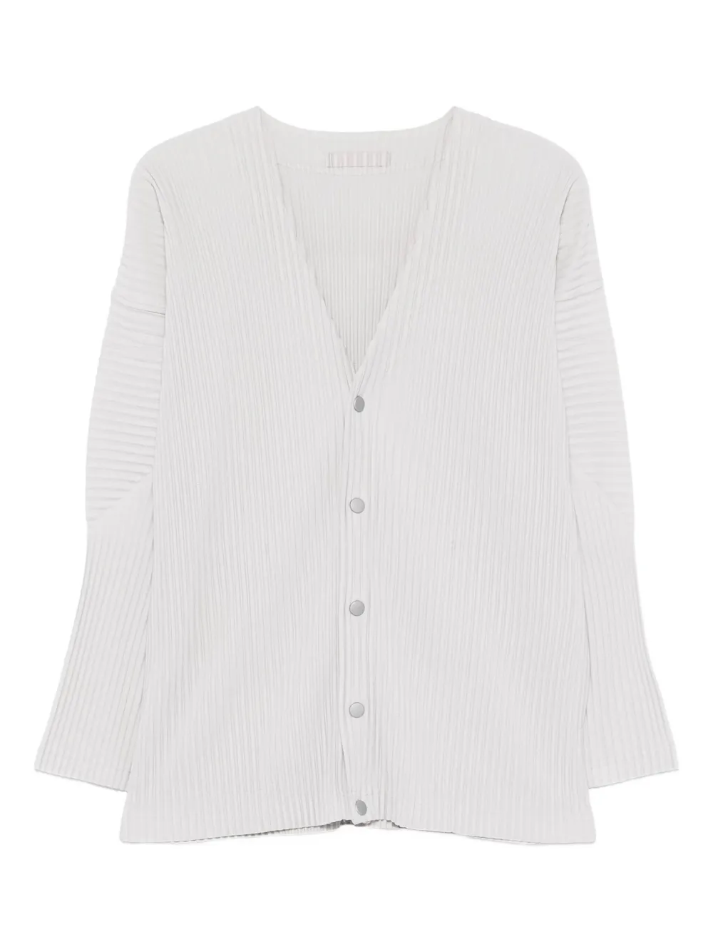 Issey Miyake Ribbed Texture V-neck Cardigan Pockets In Gray