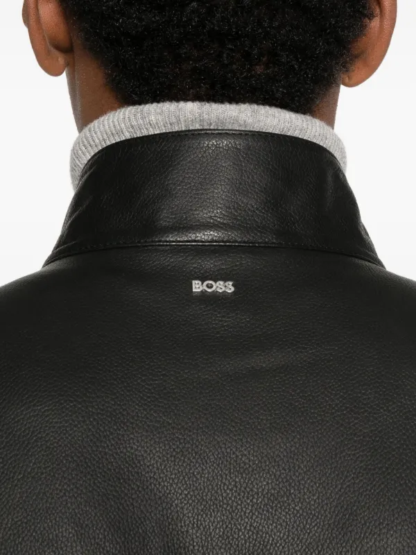 BOSS Leather Bomber Jacket | Black | FARFETCH