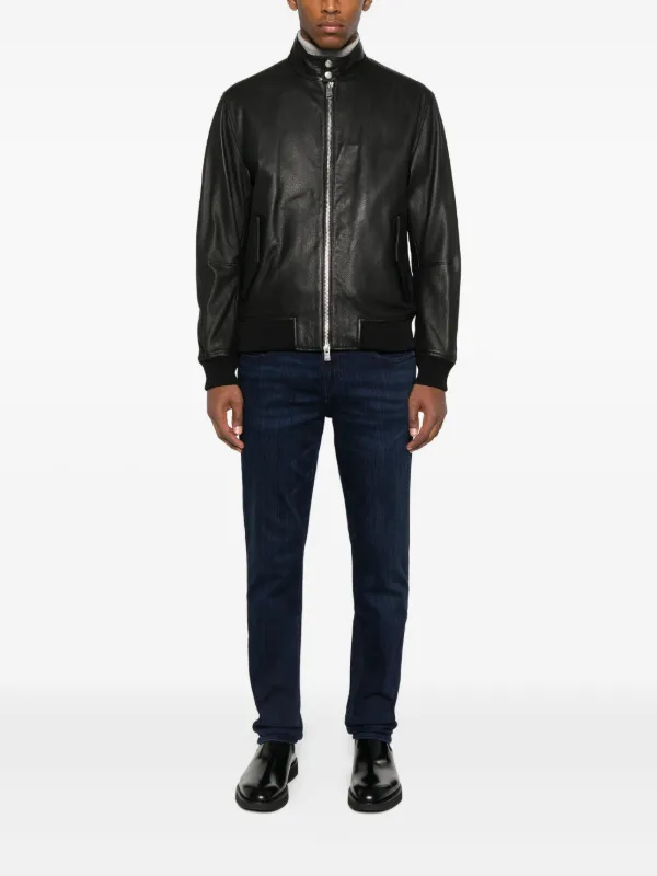 BOSS Leather Bomber Jacket | Black | FARFETCH RO