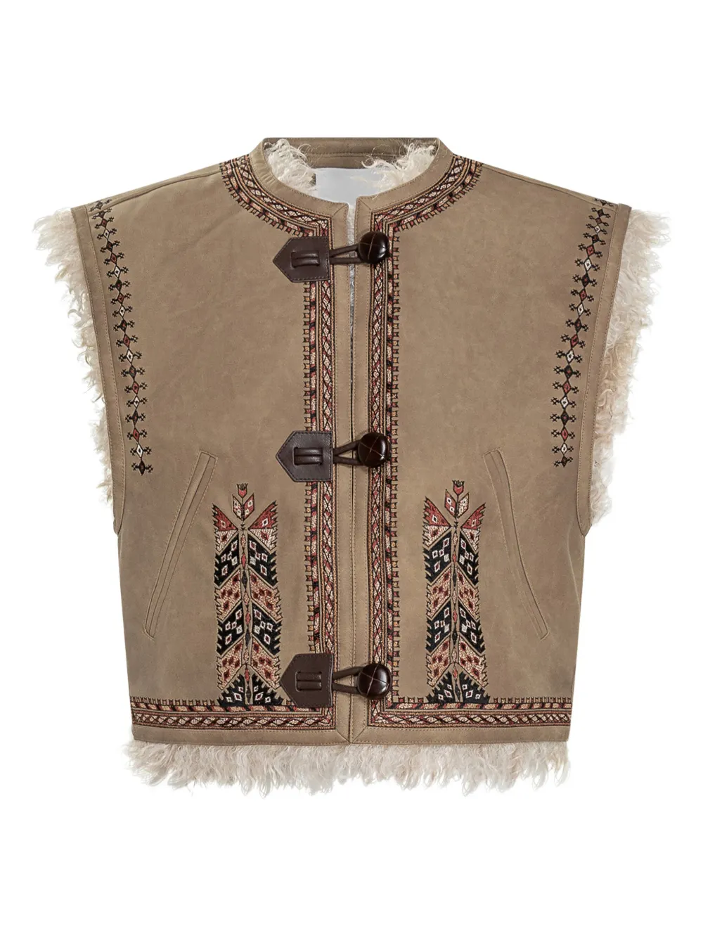 Isabel Marant Étoile Clemencia Embroidered Shearling Vest In Neutral
