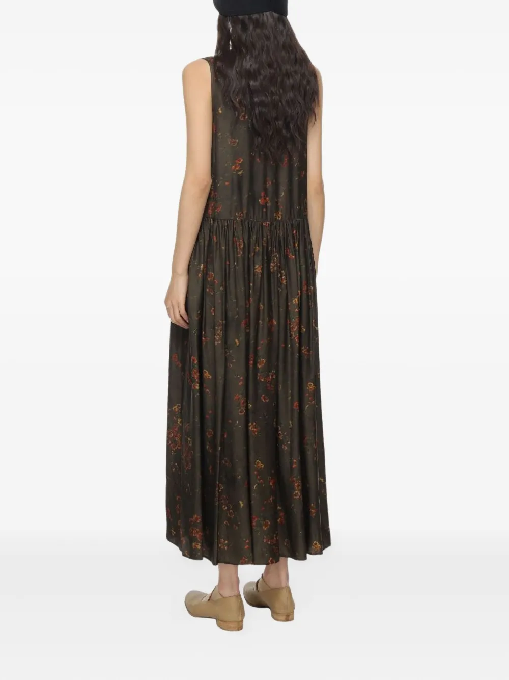 Uma Wang Maxi-jurk met bloemenprint Bruin