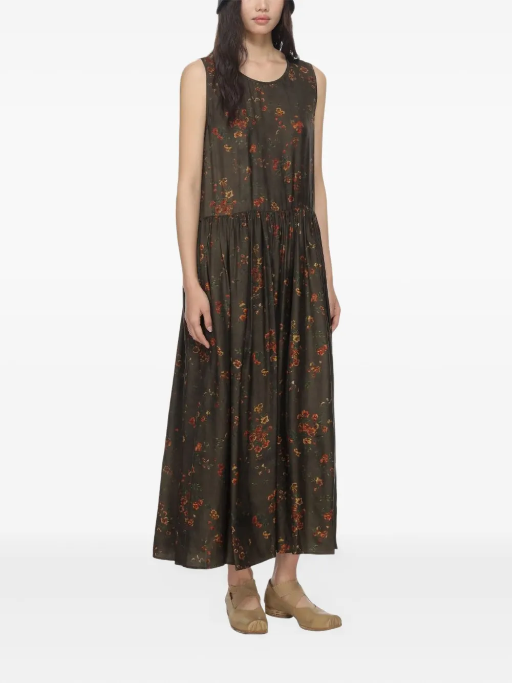 Uma Wang Maxi-jurk met bloemenprint Bruin