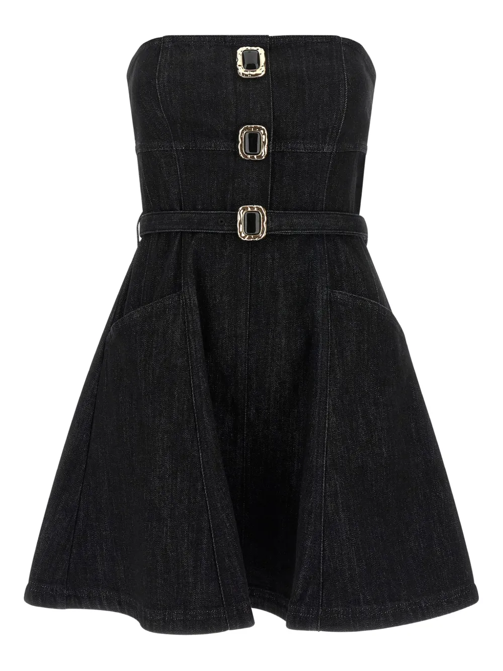 Self-Portrait Denim mini-jurk met sieraadknoop Zwart