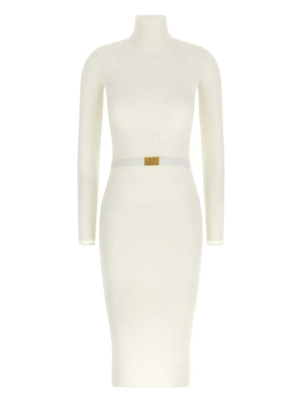 Elisabetta Franchi ribbed high-neck belted midi dress Wit