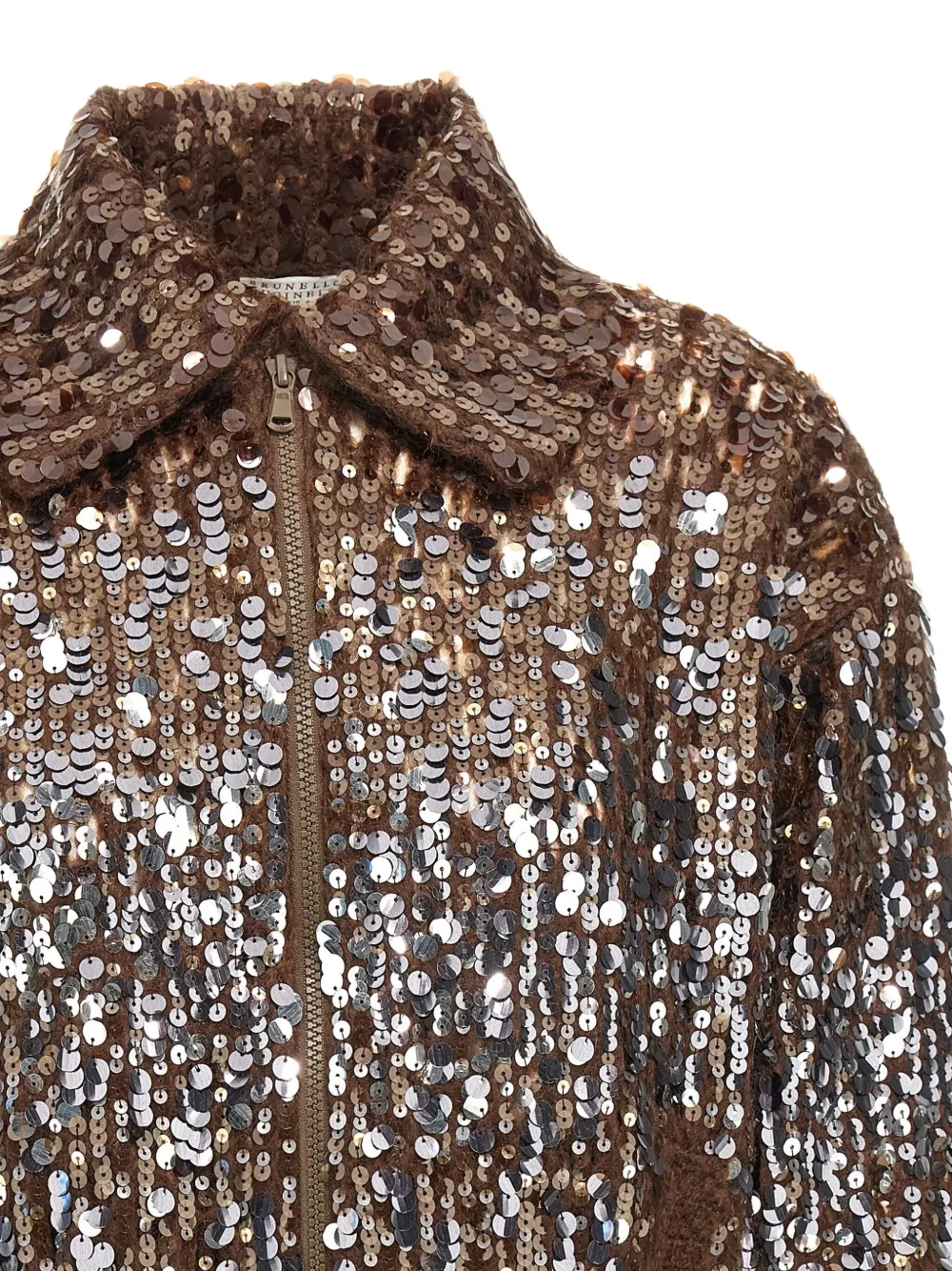 Brunello Cucinelli Sparkling Ombre Embroidery Cardigan In Brown