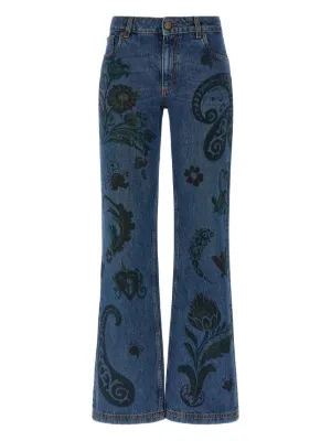 Etro のライトブルー、イエロー、ホワイトのペイズリープリントジーンズ オールオーバー ペイズリーモチーフ ジーンズ | エトロ