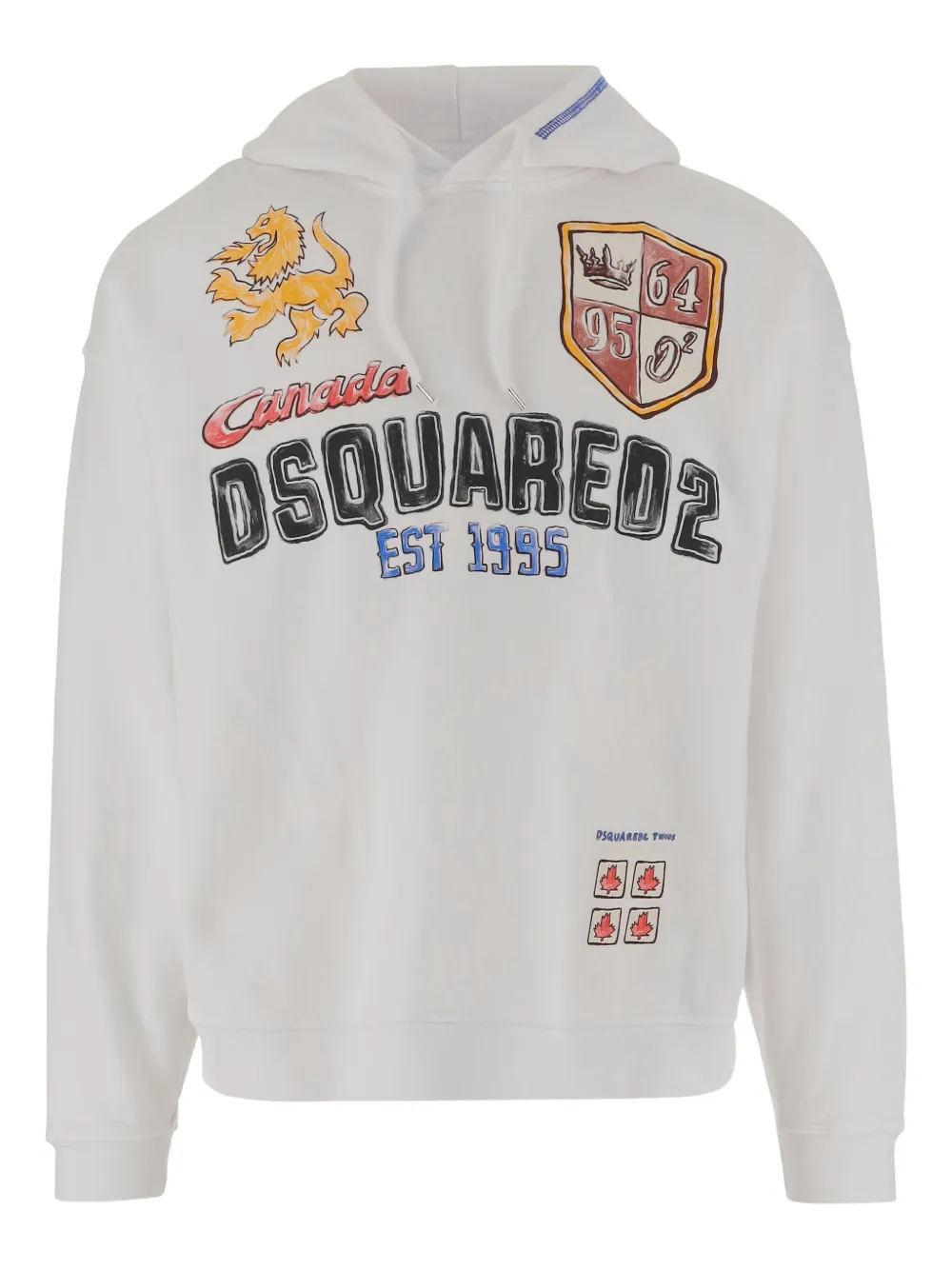 Dsquared2 Cotton Sweatshirt With Adjustable Hood And Logo Print In White