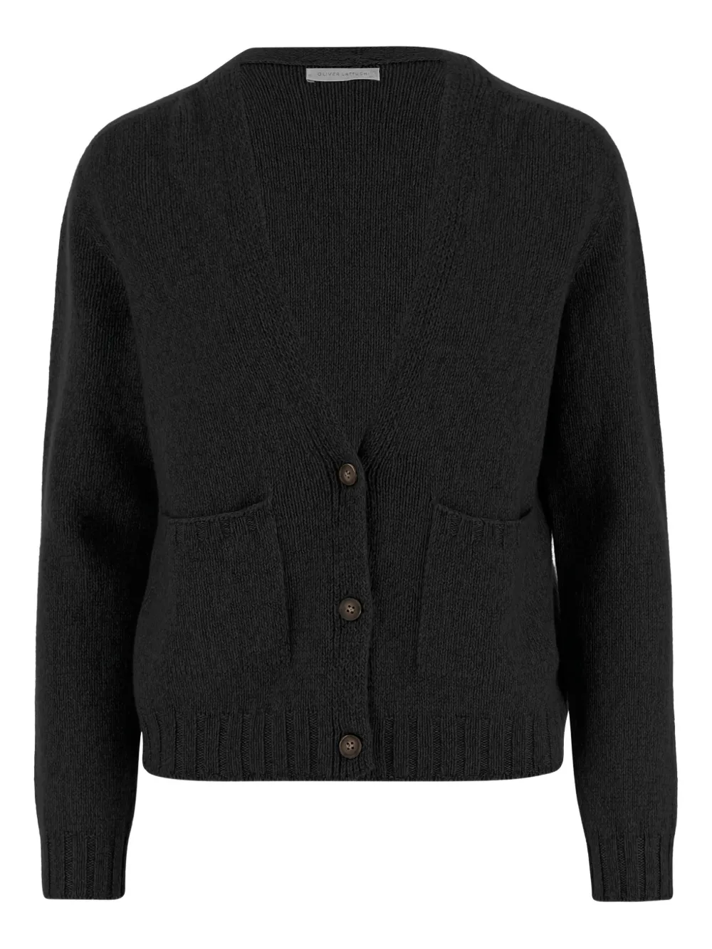 OLIVER LATTUGHI v-neck pocket cardigan - ブラック OLIVER LATTUGHI v-neck pocket cardigan - ブラック