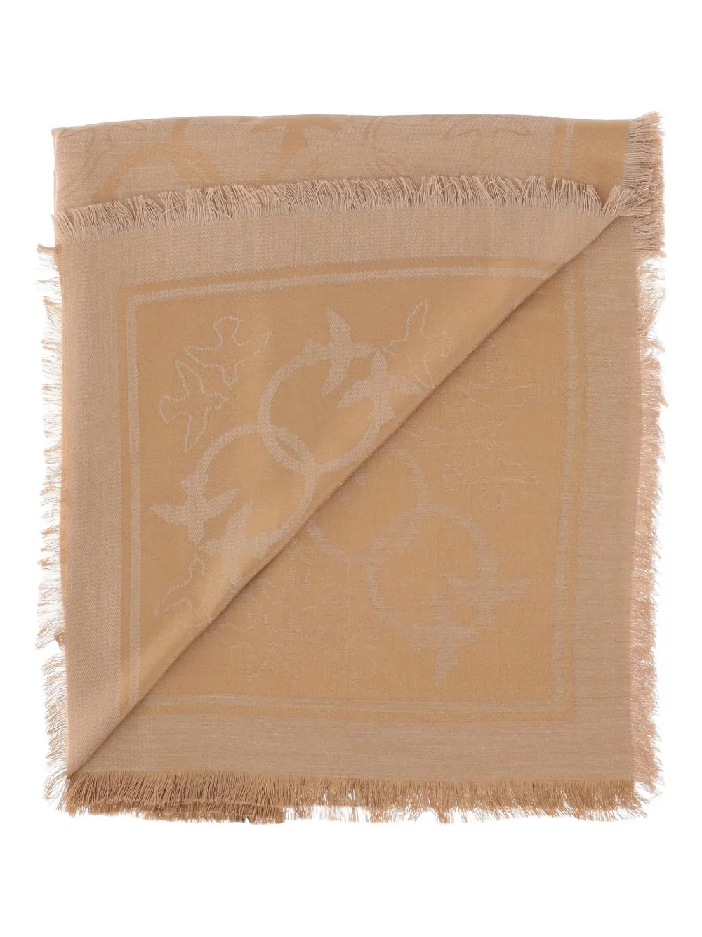 PINKO birds-print fringed-edges scarf - Beige