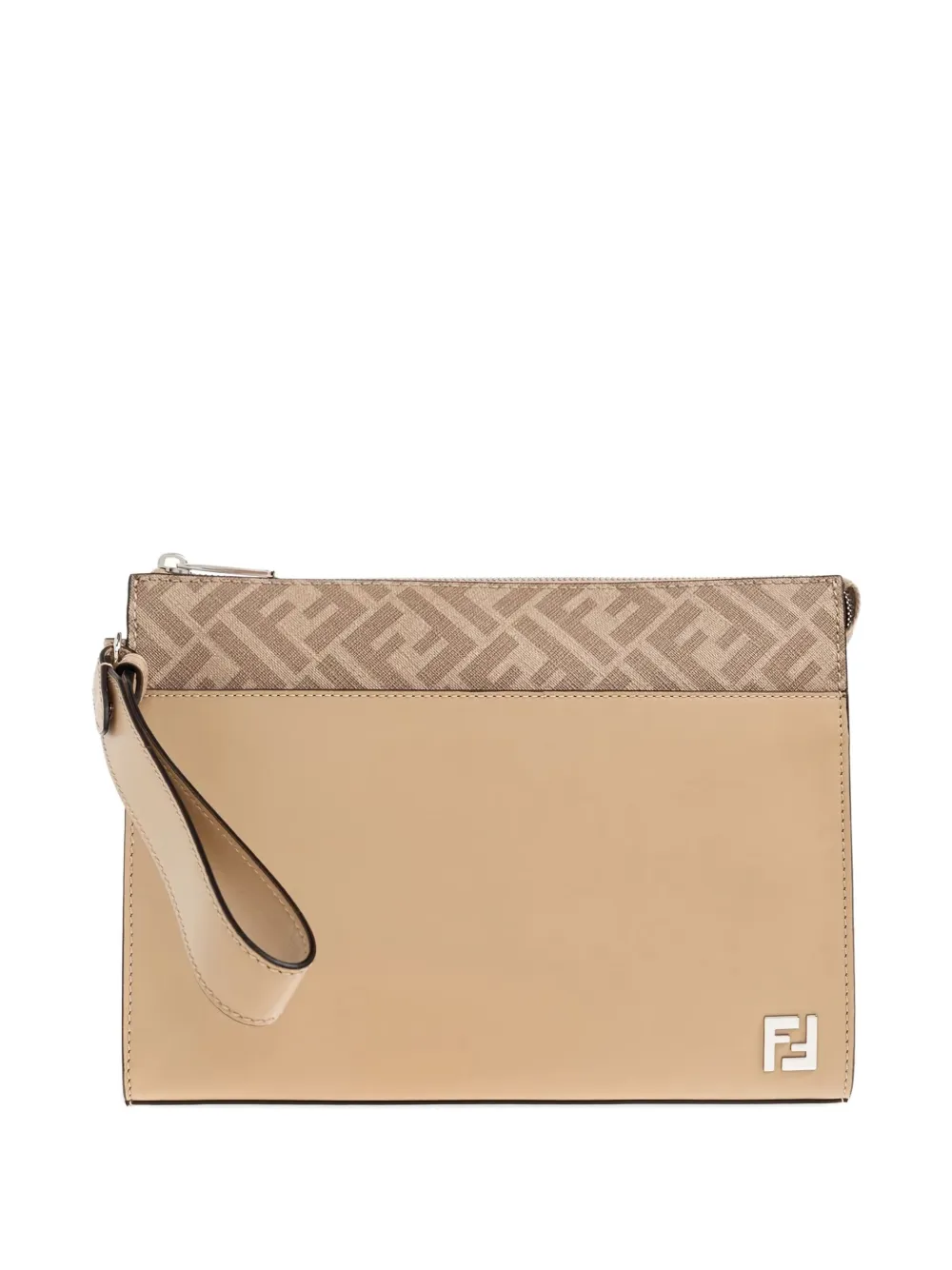 FENDI Leren clutch met FF-applicatie - Beige