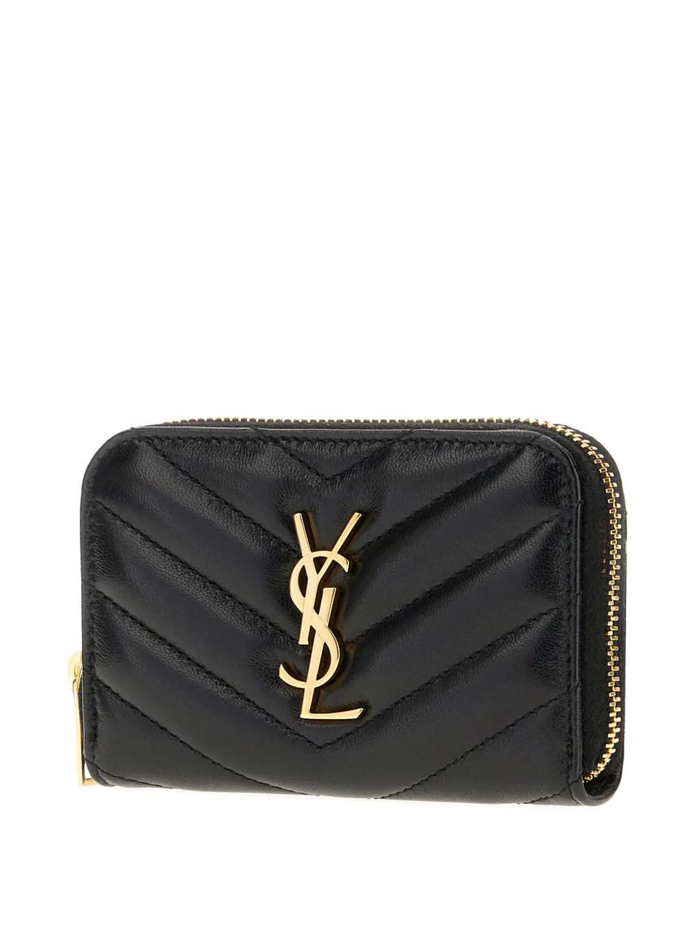 Saint Laurent Cassandre quilted-leather zip wallet - Zwart