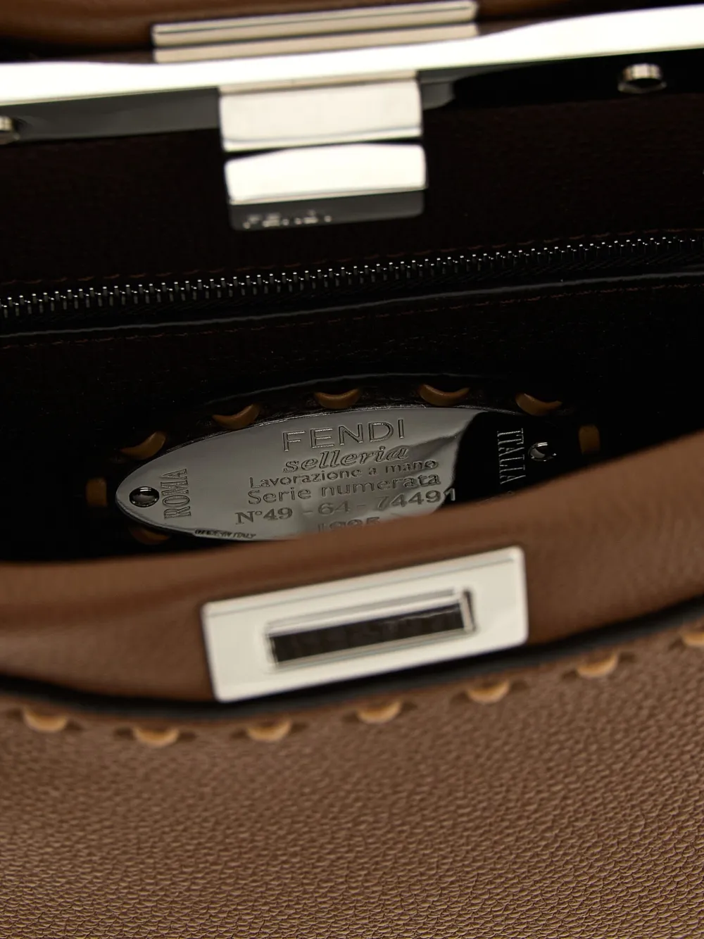 Fendi Peekaboo Iseeu Small Multicolour Sage Selleria Bag With 556 Hand-sewn Topstitches In Brown