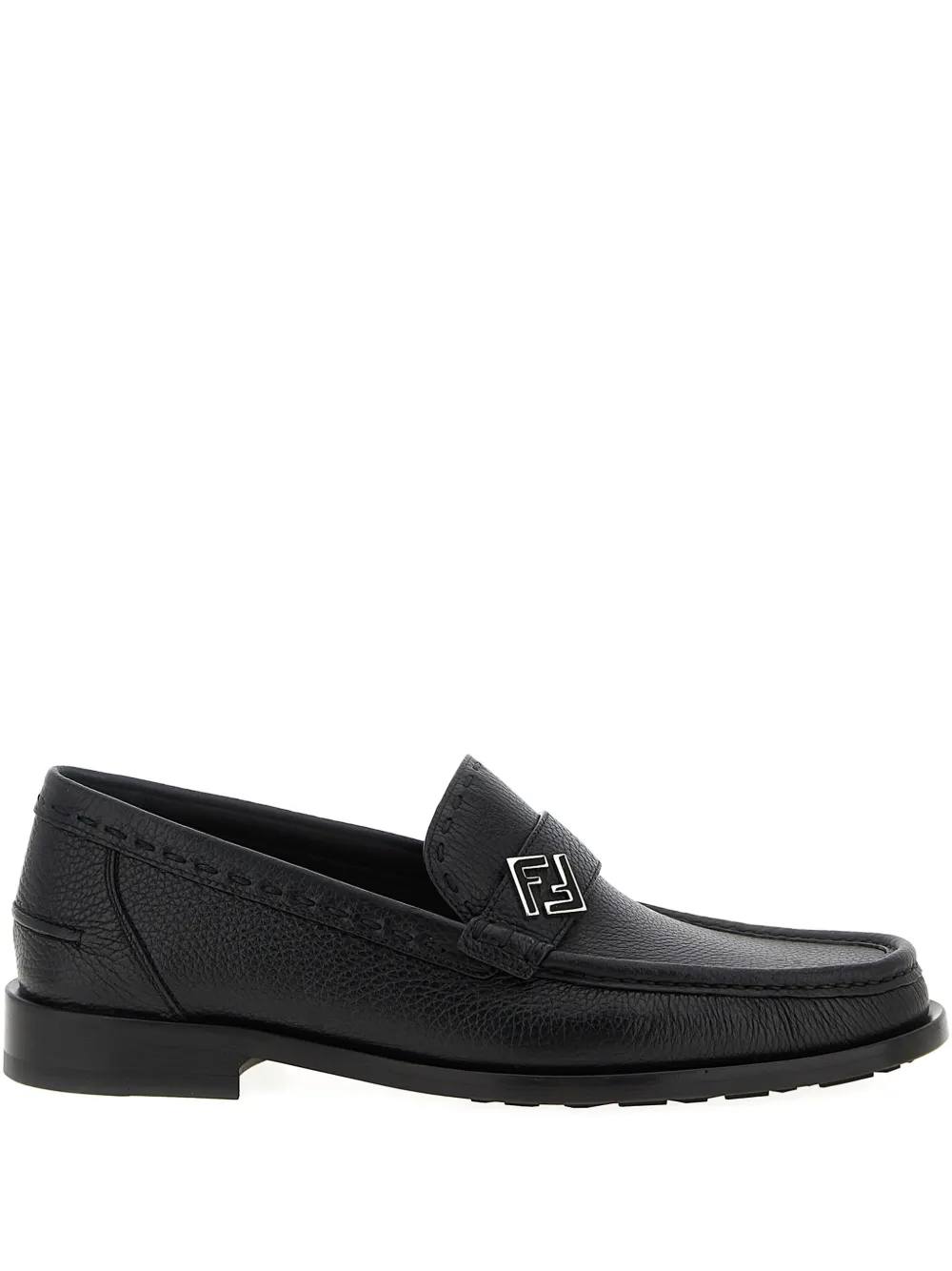 FENDI FF metal leather loafers Black