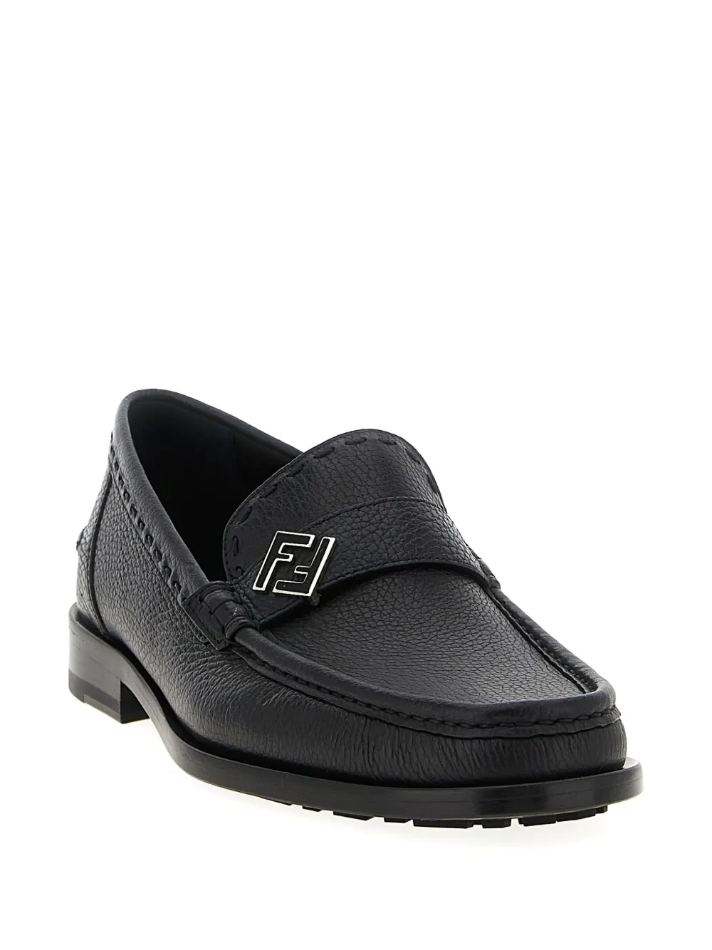 FENDI FF metal leather loafers - Zwart