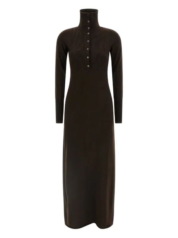 TOM FORD high-neck Button Maxi Dress Brown FARFETCH NO