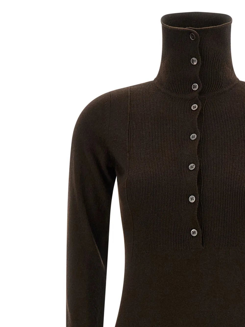 TOM FORD Maxi-jurk met hoge hals en knopen Bruin