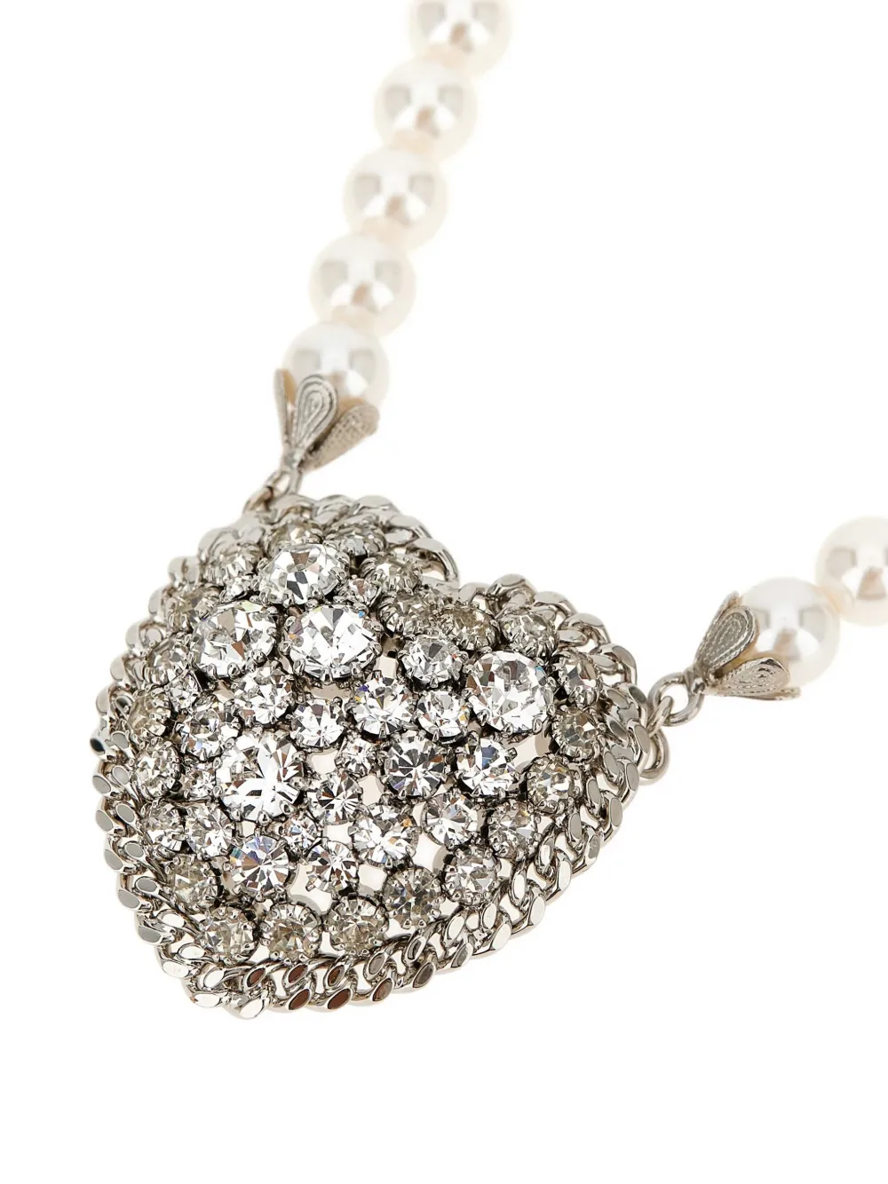 Alessandra Rich crystal-embellished heart necklace - Beige