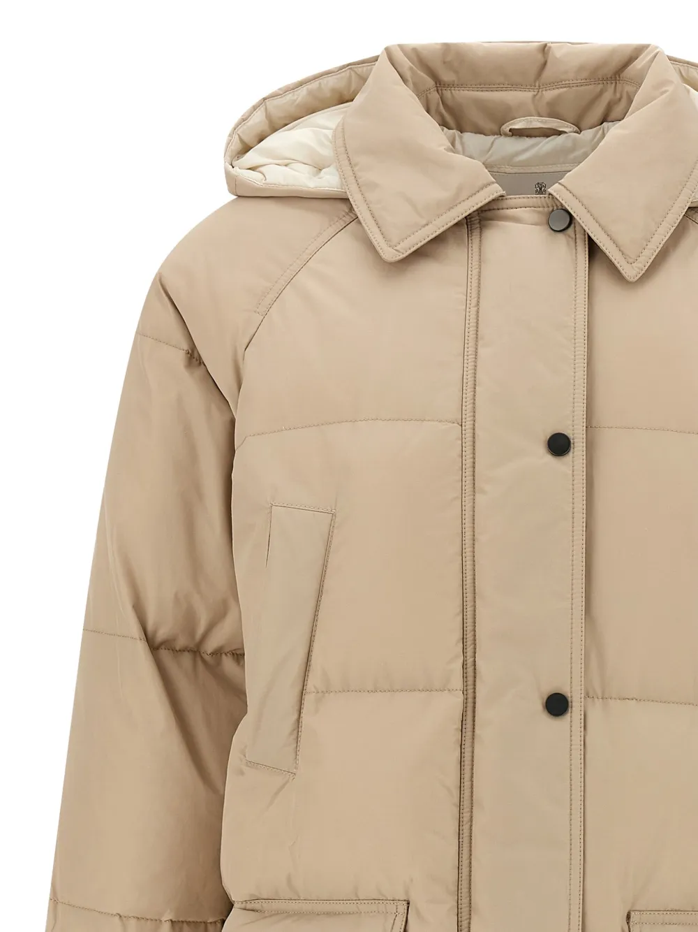 Brunello Cucinelli Gewatteerde donsjas met capuchon Beige