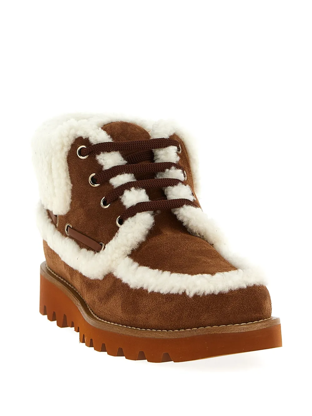 Valentino Garavani VLogo-detail lace-up leather boots Brown
