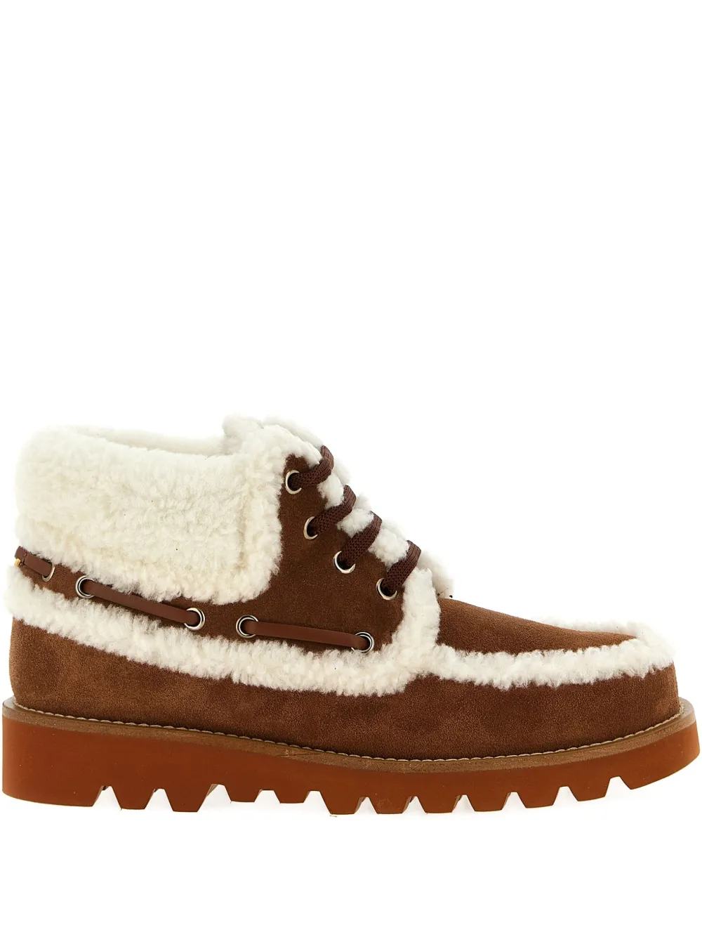 Valentino Garavani VLogo-detail lace-up leather boots Brown